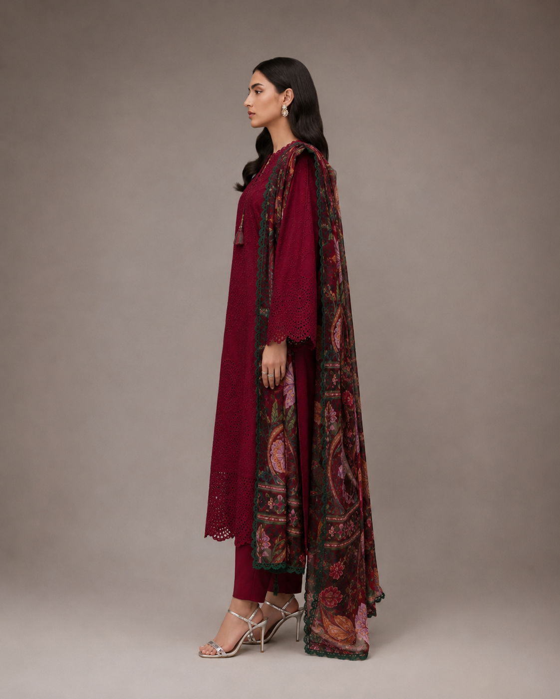 Wine Rose Embroidered 3pc
