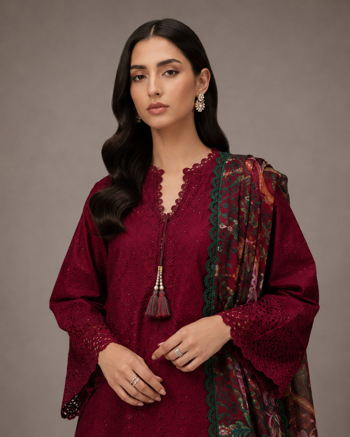 Wine Rose Embroidered 3pc