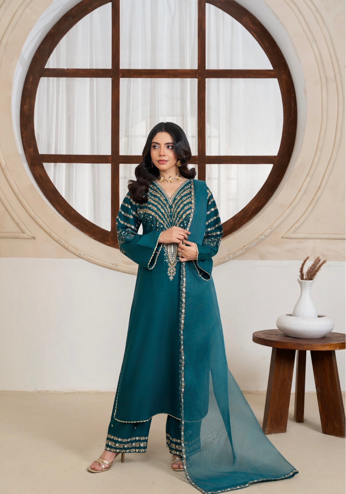Luxe Teal Embroidered 3pc
