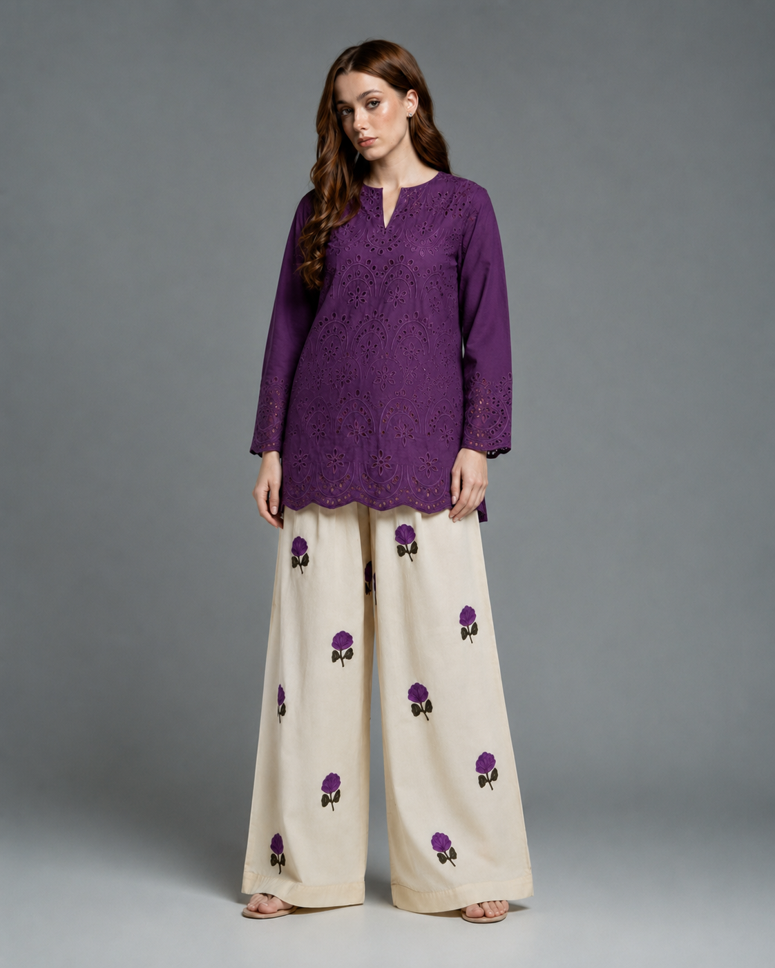 Purple Schiffli Co-ord Set