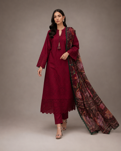 Wine Rose Embroidered 3pc