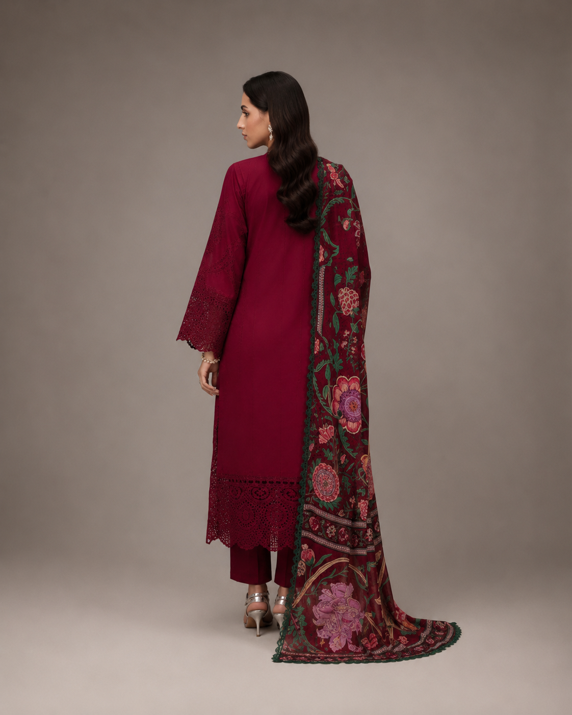 Wine Rose Embroidered 3pc