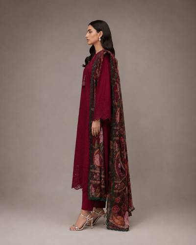 Wine Rose Embroidered 3pc