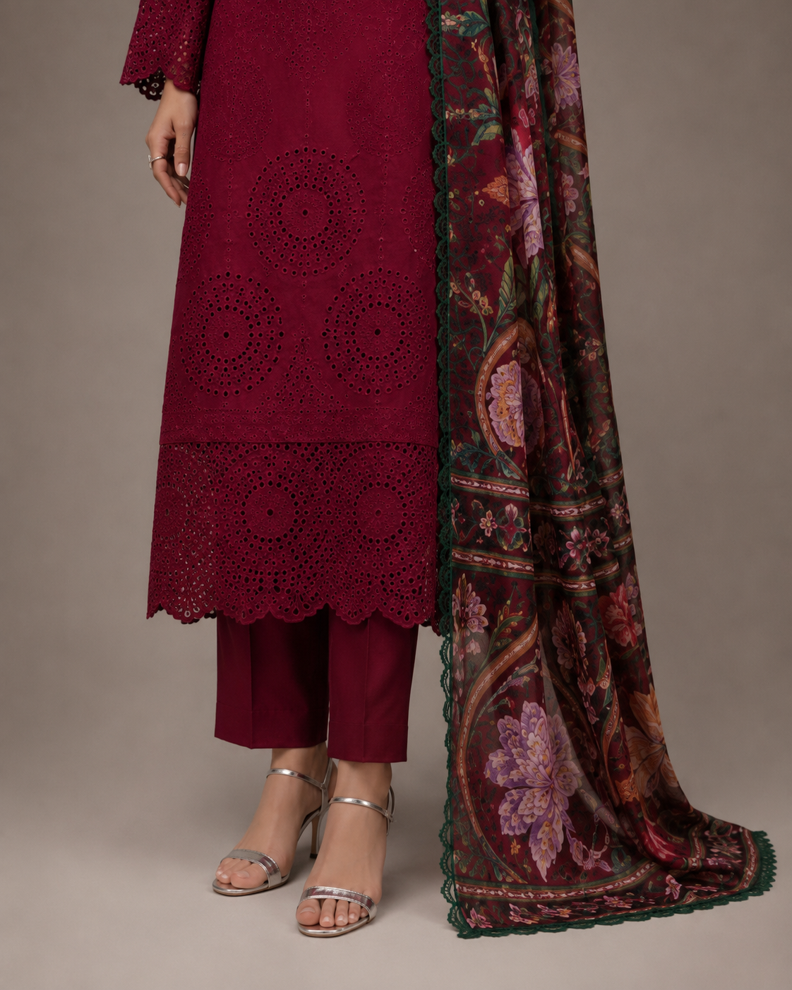 Wine Rose Embroidered 3pc