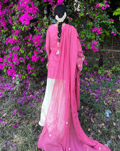 Pink Heart Embroidered 3pc