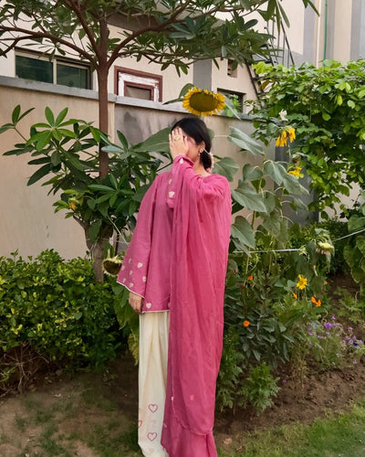 Pink Heart Embroidered 3pc