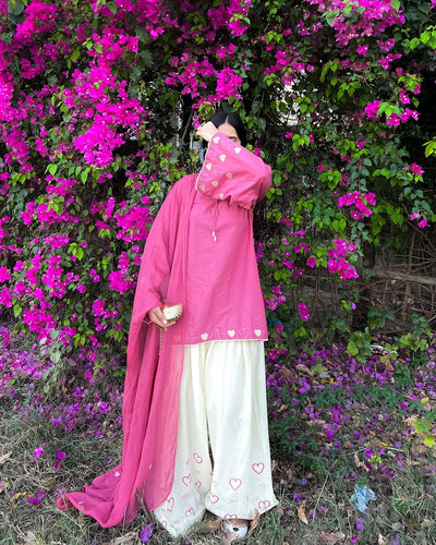 Pink Heart Embroidered 3pc