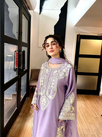 Afreen Purple Embroidered 3pc