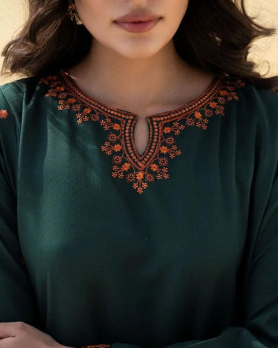 Bottle Green Embroidered Co-ord Set