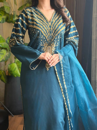 Luxe Teal Embroidered 3pc