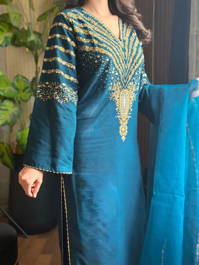 Luxe Teal Embroidered 3pc