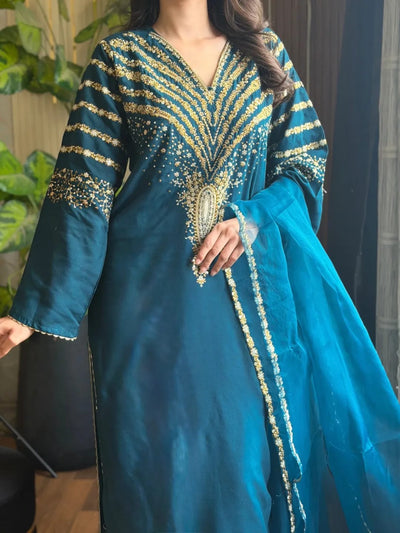 Luxe Teal Embroidered 3pc