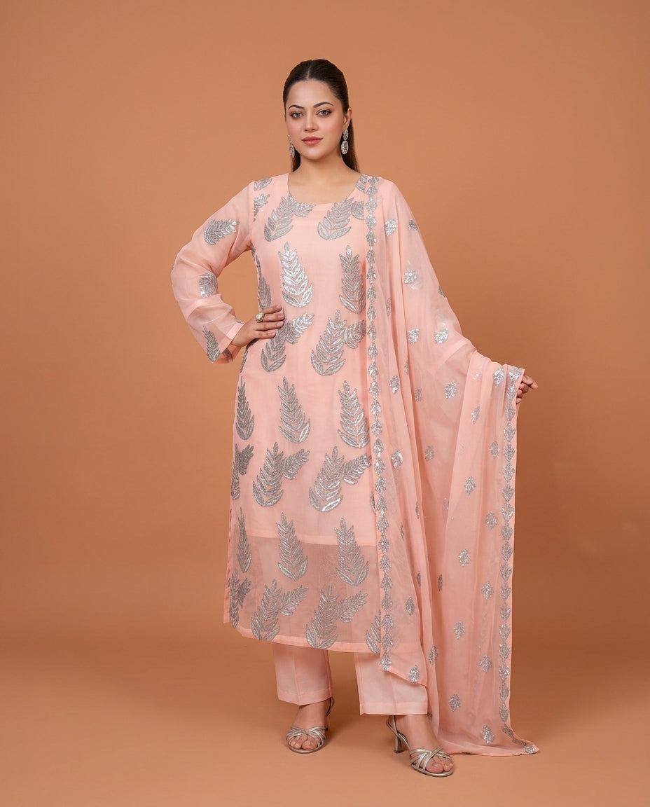 Zirwah Peach Embroidered 3pc