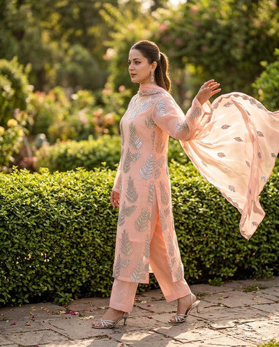 Zirwah Peach Embroidered 3pc